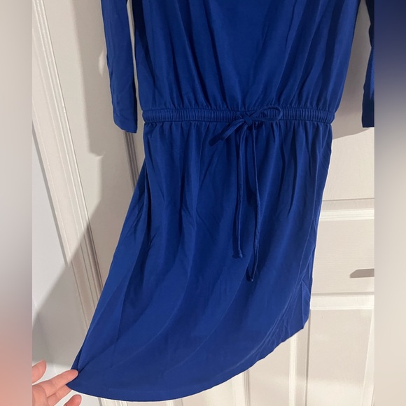 Lilla P Pima Cotton Modal 3/4 Sleeves MIDI Dress Boat Cowl Neck Blue Size M - Picture 4 of 8